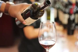 Servindo uma taça de vinho. Harmonização de vinhos